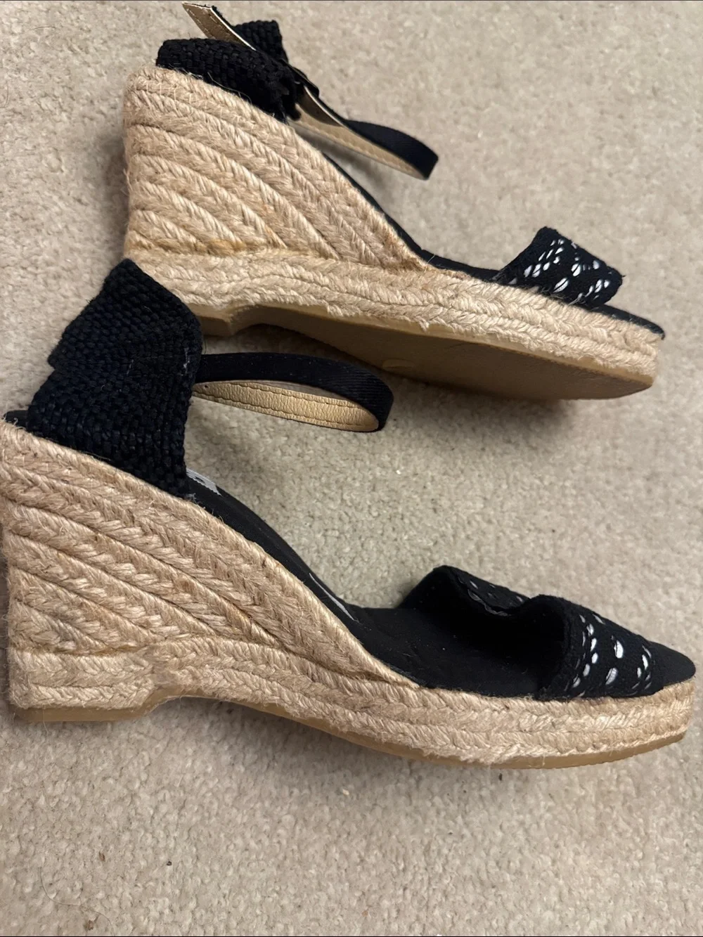 Black Lace Wedge Sandals with Ankle Strap